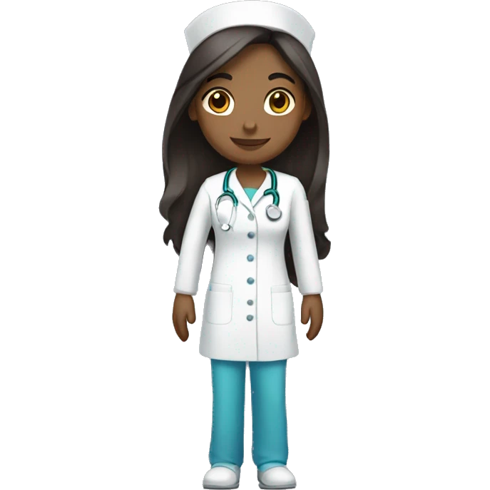 Nurse with long dark brown hair fair skin emoji