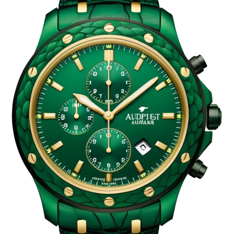 green audemars piguet watch (without text), black bugatti, and a dark green dragon  emoji