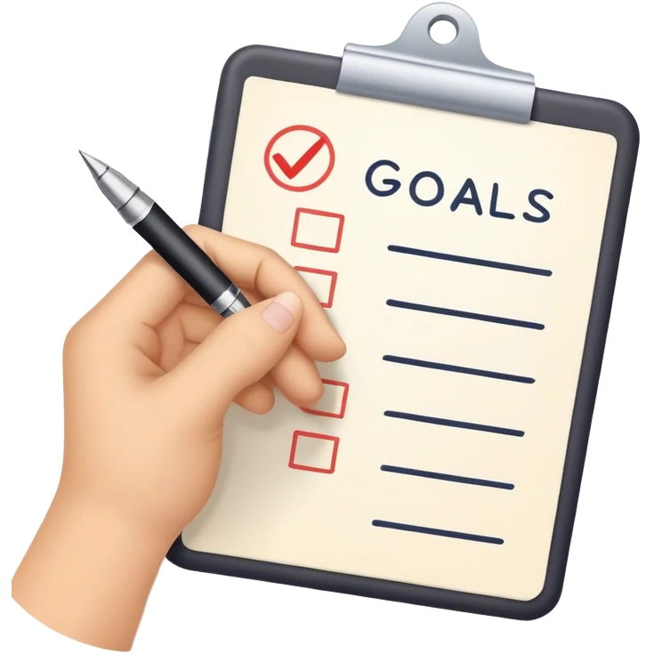 setting goals with check boxes on the paper but keep the hand with pen and have goals written on top. emoji