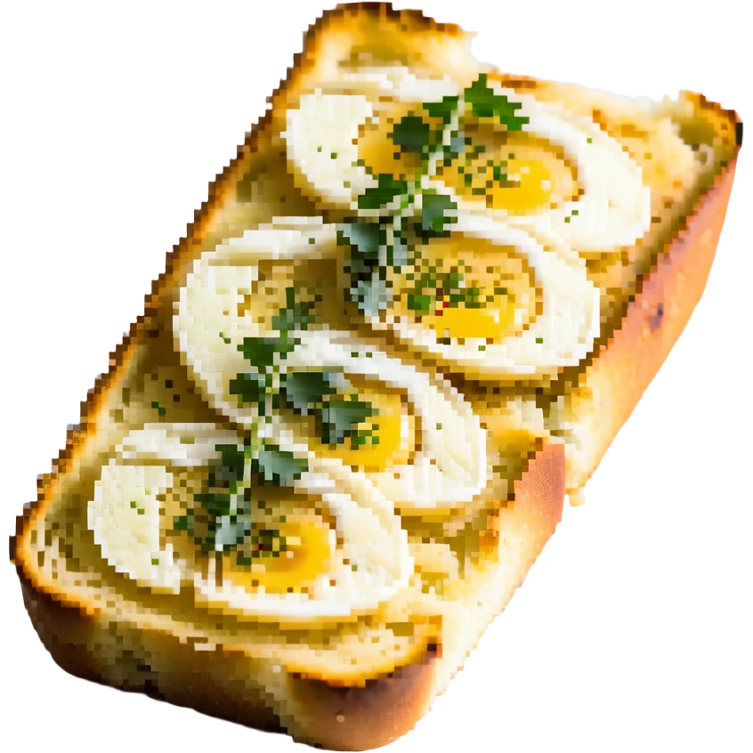 a perfect garlic bread, italian style, open faced emoji