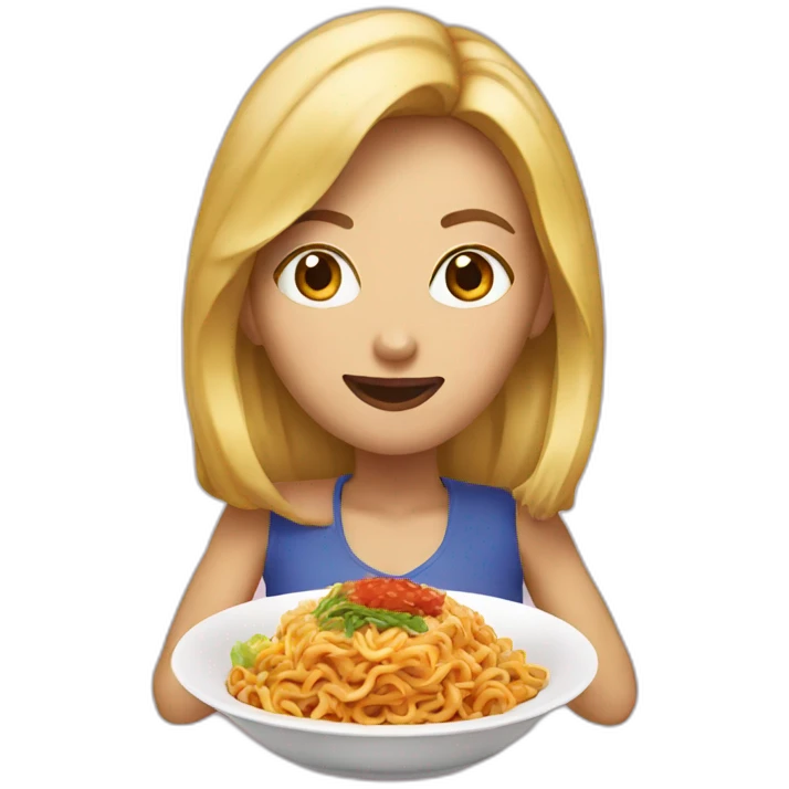 Blonde woman eating Mi goreng emoji