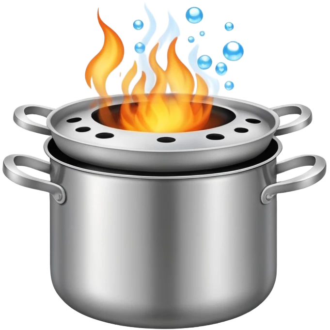 cooking pot on stovetop fire with steam and bubbles rising emoji