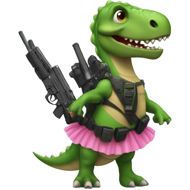 dinosaur wearing a tutu and holding a gun emoji