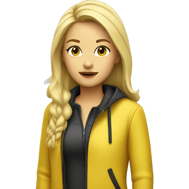 blonde girl black eyes in yellow jacket emoji