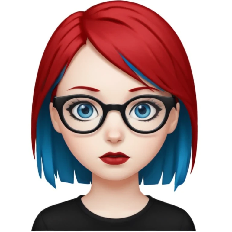 Emo Caucasian girl with blue eyes, black and red hair with glasses emoji