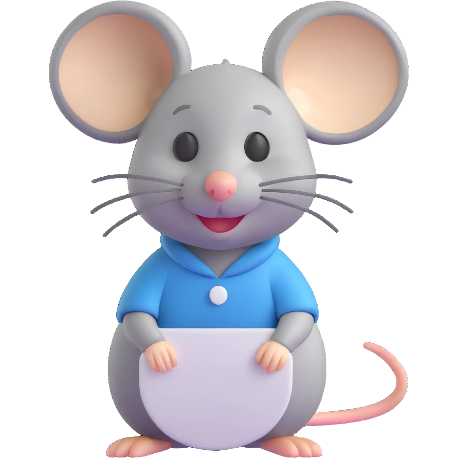 female mouse with very short gray-blond hair, smiling emoji