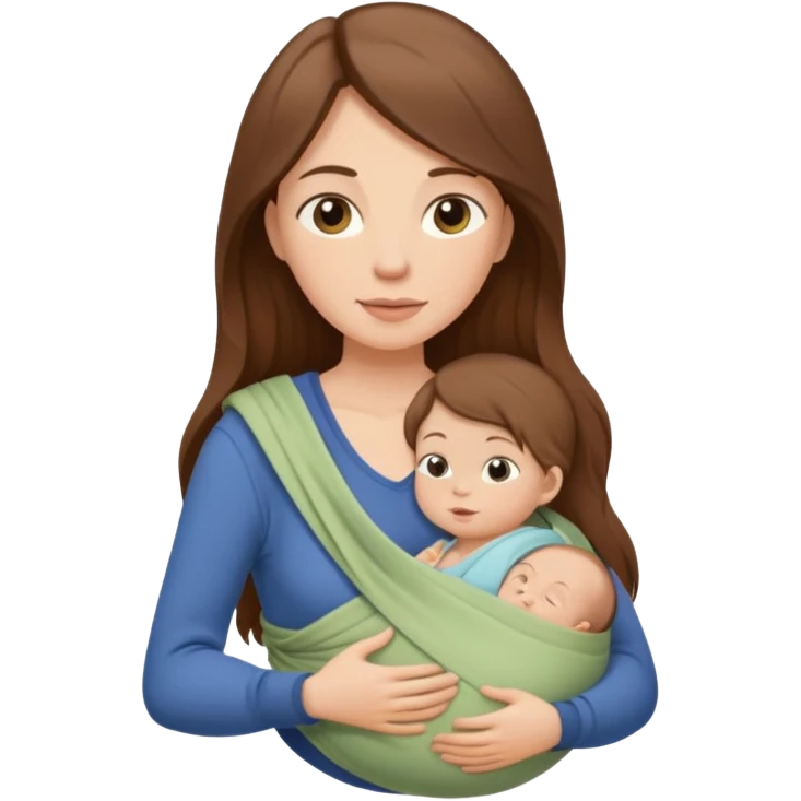 Pregnancy babywearing mom with long brown hair and fair skin with a small baby and wrap  emoji