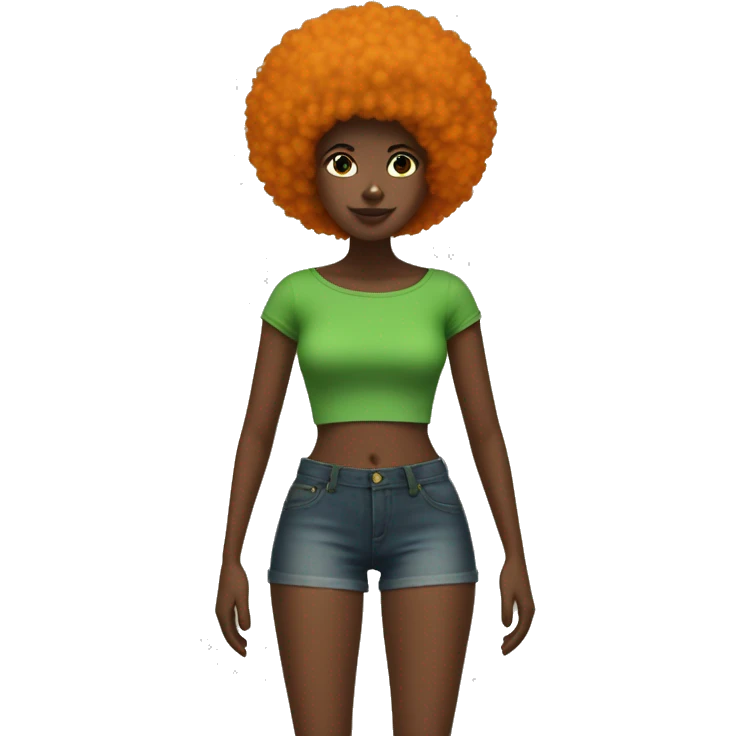 Black with orange Afro with green tube top and jean shorts on emoji