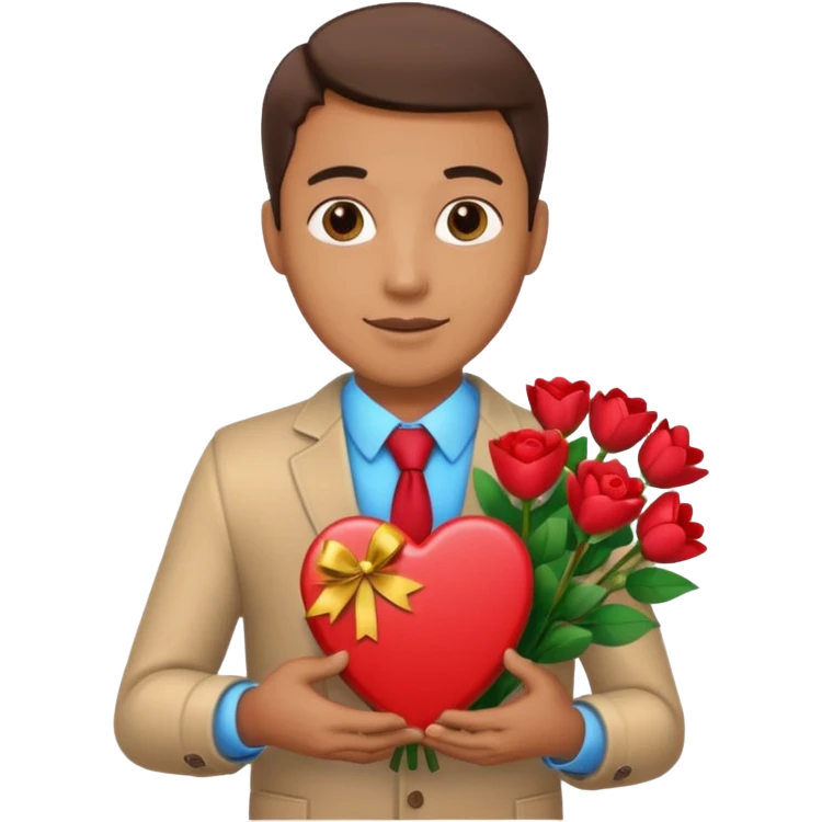 man with heart gift box and flower bouquet






























 emoji