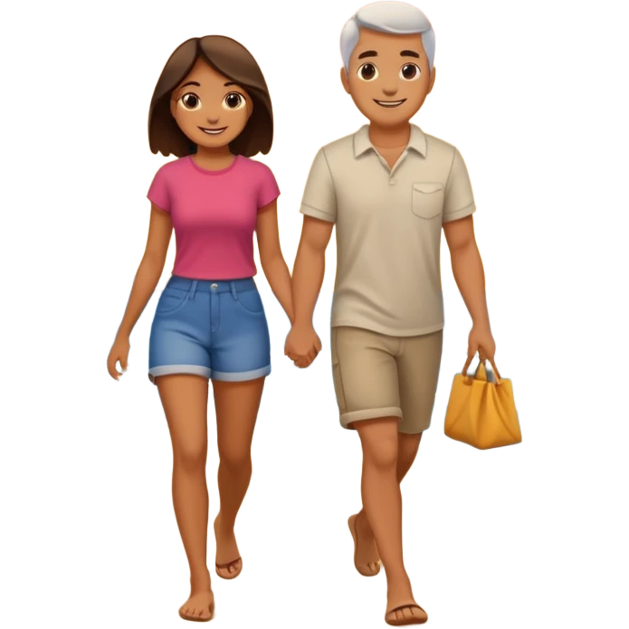 couple walking on the beach sunset in backgrounf emoji