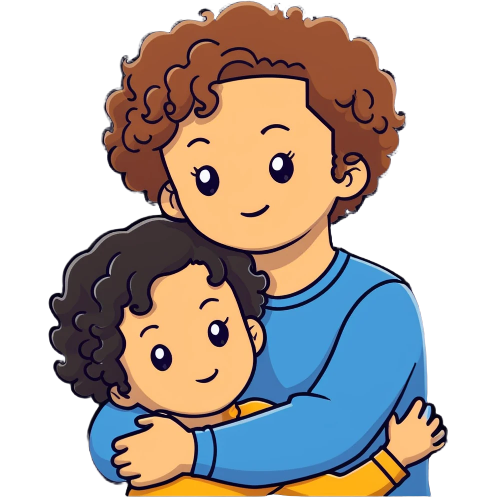 girl with long light brown hair and pale skin hugging a boy with short black curly hair and tanned skin emoji