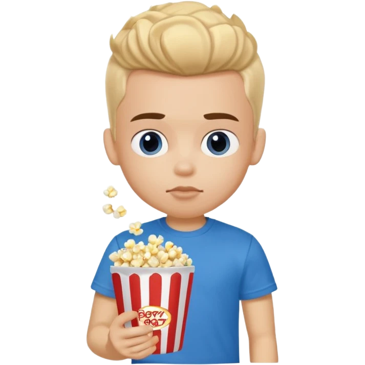 generate a pretty fair bratz boy with a blue tshirt on. eating popcorn emoji