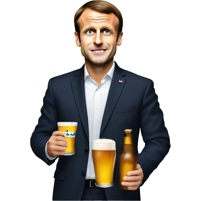Emmanuel Macron avec une bière emoji