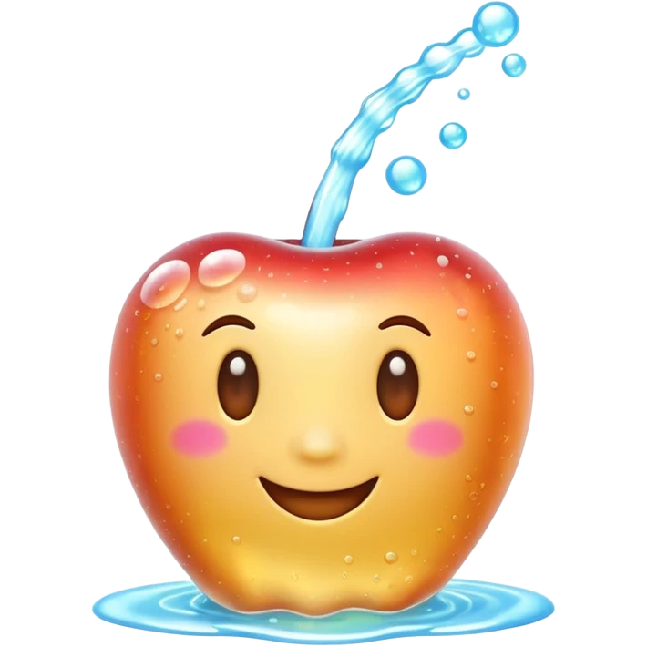 3D Apple style emoji of bubbly soda pop, fizzy bubbles rising, translucent sparkling liquid, isolated on white background, soft shadows, high detail, playful and cute. emoji