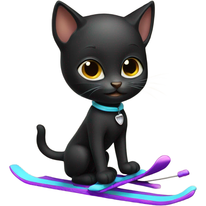 Cute black kitten skiing  emoji