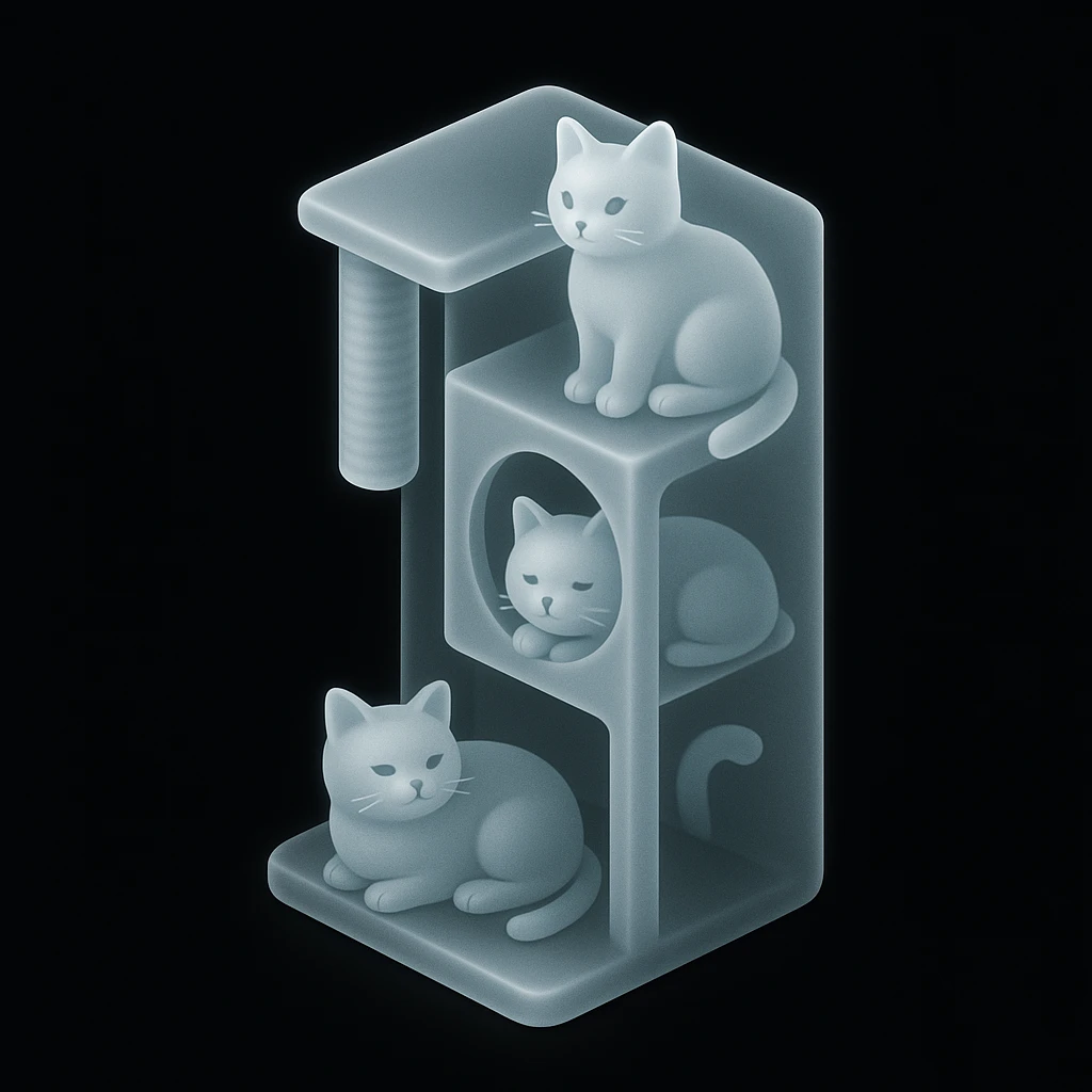 cats relaxing in a vertical playhouse emoji