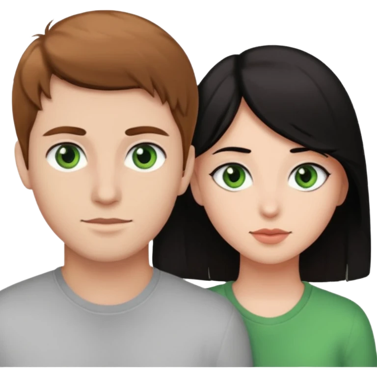 A boyfriend with light brown hair and green eyes next to his girlfriend with black eyes and black hair emoji