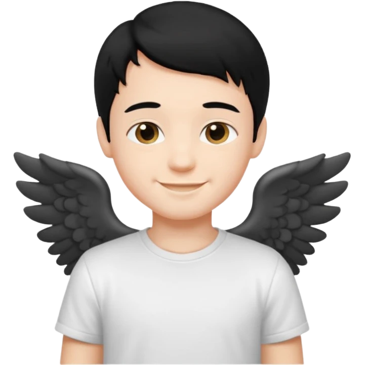 angelic boy with black hair and a white t-shirt, smiling emoji