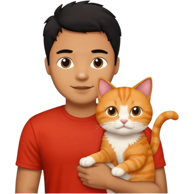 Brown guy with black hair in red t-shit with orange cat emoji
