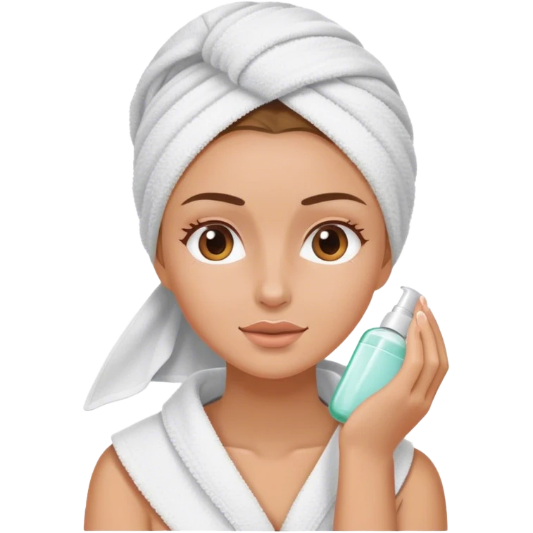 White girl doing her skincare with a wrapped towel emoji
