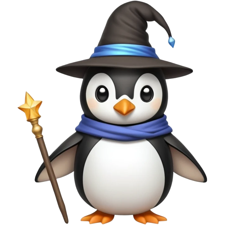 penguin wizard with magic wand and wizard hat emoji