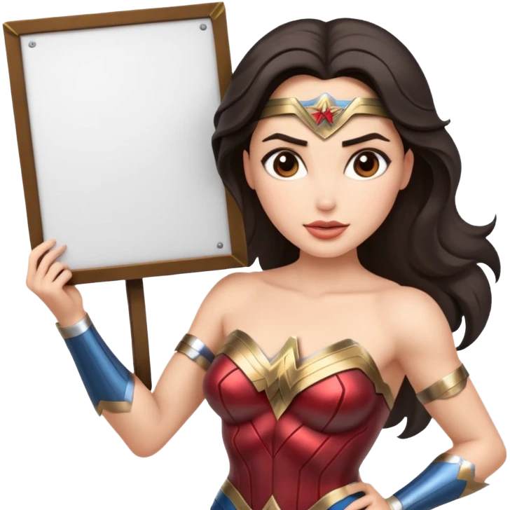 Wonder Woman holding a large blank sign emoji