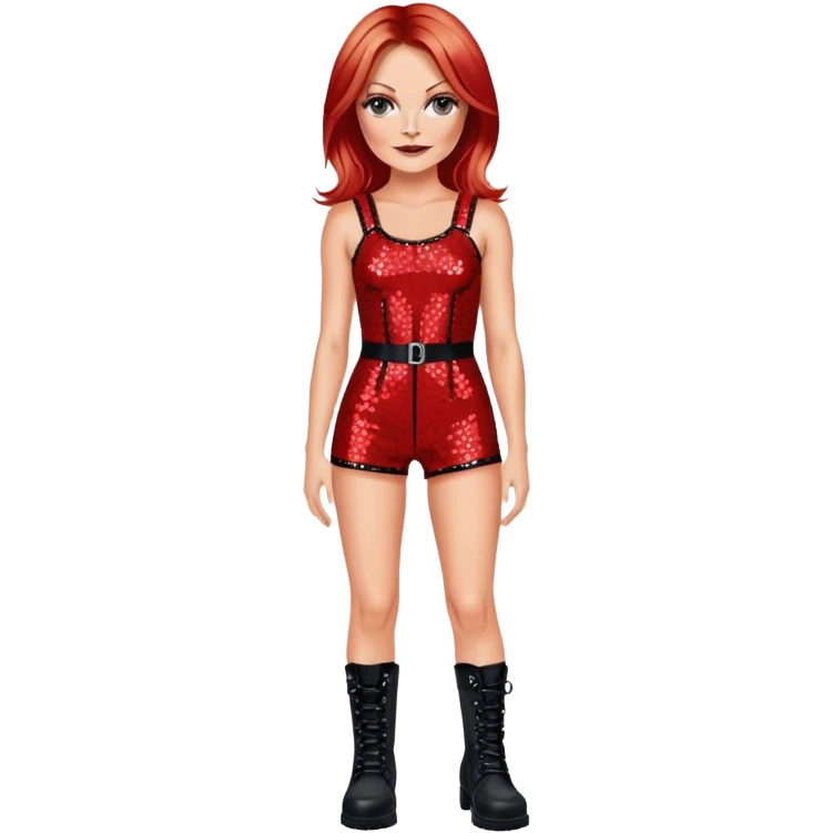 Geri halliwell wearing a tight red sequin romper with black combat boots emoji