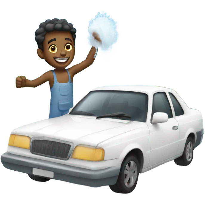 Happy guy washing a white car emoji