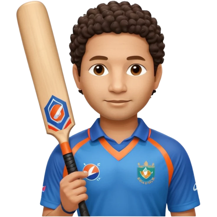 
Sachin Tendulkar
Create a cricket emoji of a short, curly-haired Indian batsman wearing a blue jersey, holding a bat with a calm confident smile, minimal flat emoji style, rounded shapes, bold outlines, vibrant colors, no background emoji