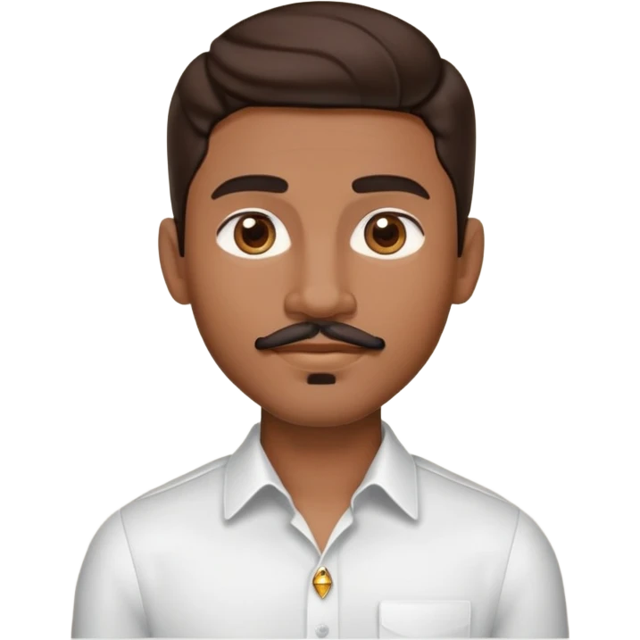 Apple-style emoji of young man with medium brown skin, mixed-race ethnicity, long wavy dark brown hair with perfect center part, cartoon-like stylized appearance, mustache separated from goatee, medium brown eyes, small diamond stud earrings, head only with no shoulders or neck emoji