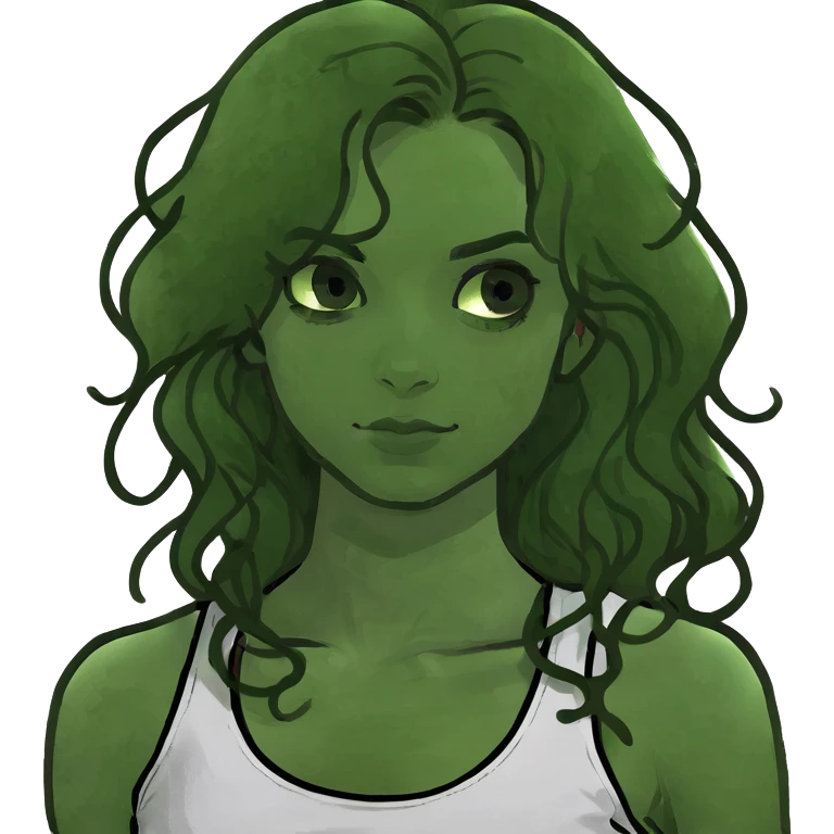 A brunette girl with long curly hair wearing a tank top emoji