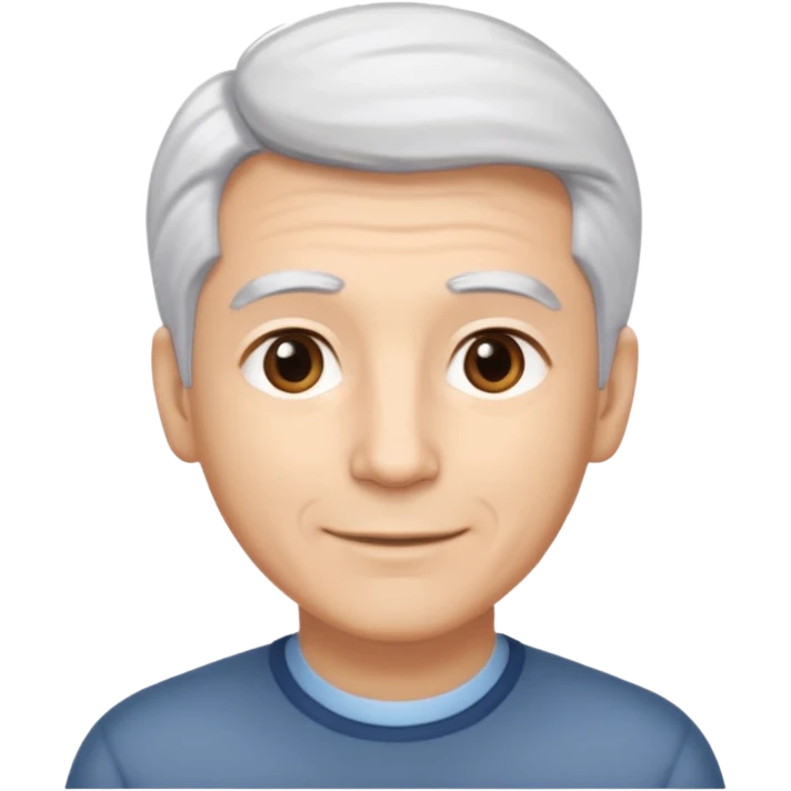 A light-skinned man with soft, silver-white hair styled upward, brown eyes, and a gentle smile. emoji