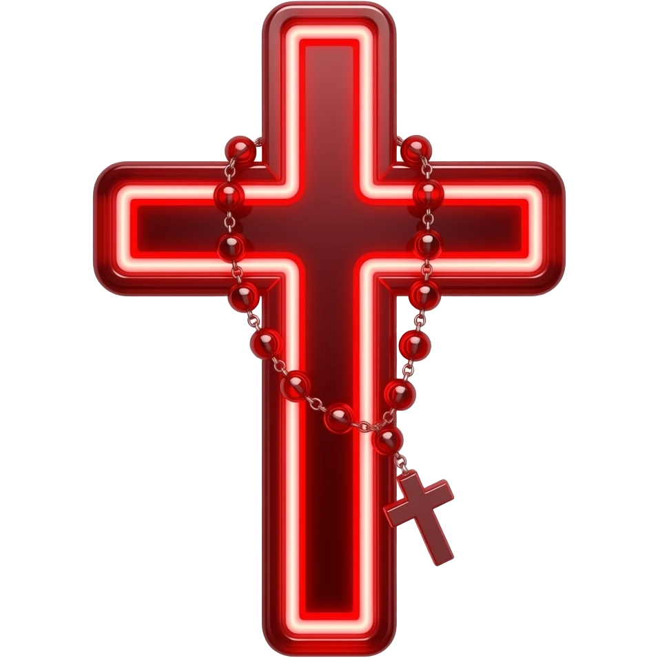 cruz sagrada vermelho vidro neon com rosário vermelho vidro neon emoji
