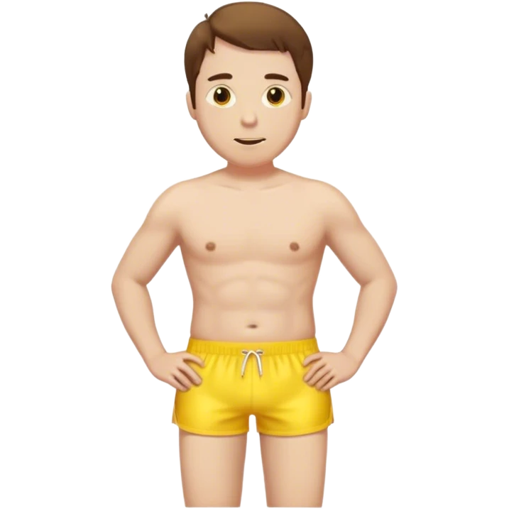 hot Man in yellow swimming shorts  normal skin brown hair lil big body emoji