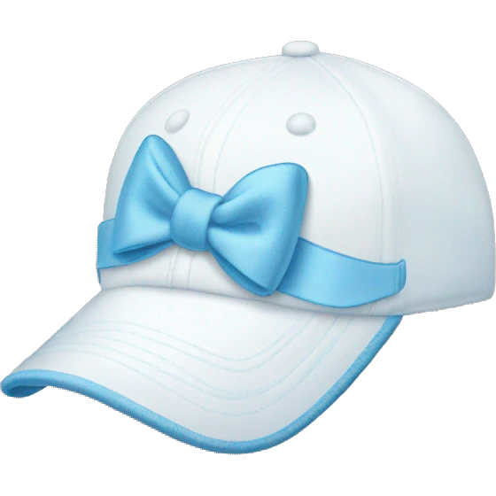 a white baseball hat with an embroidered light blue bow on it emoji