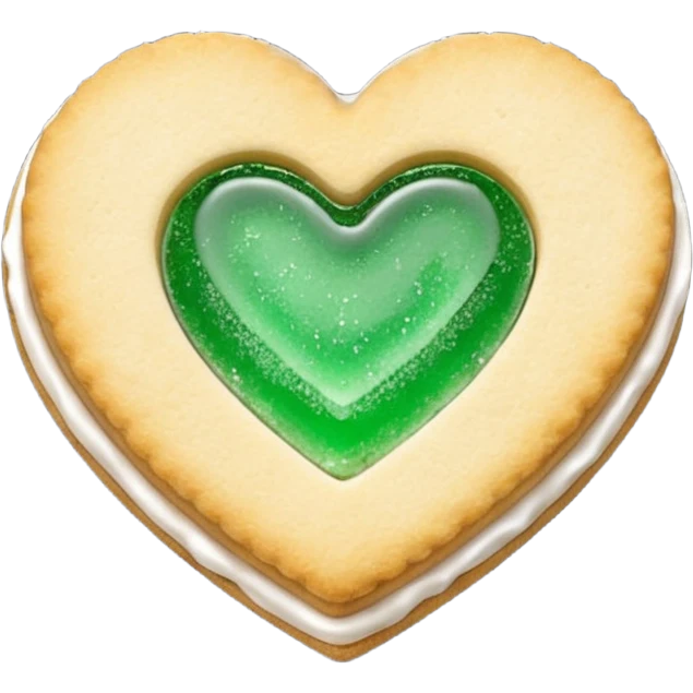 Realistic shortbread cookie in the shape of a heart with mint jelly middle filling and sprinkled powder sugar on top. emoji