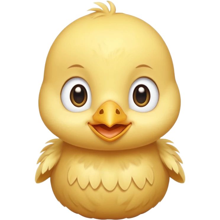 Cute baby chick named Lex, smiling with big shiny eyes, soft yellow feathers, round head, very adorable emoji style emoji