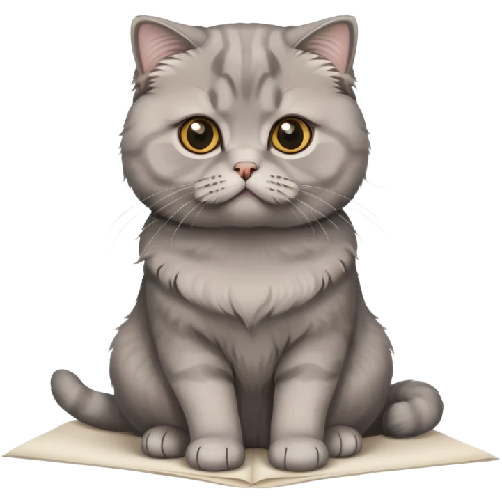 a gray Scottish fold cat sitting on a piece of paper emoji