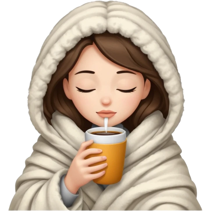 girl inside a blanket sipping coffee eyes closed emoji