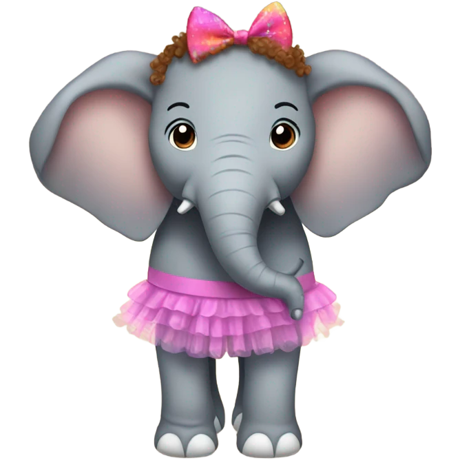 Elephant wearing a tutu with brown curly hair emoji