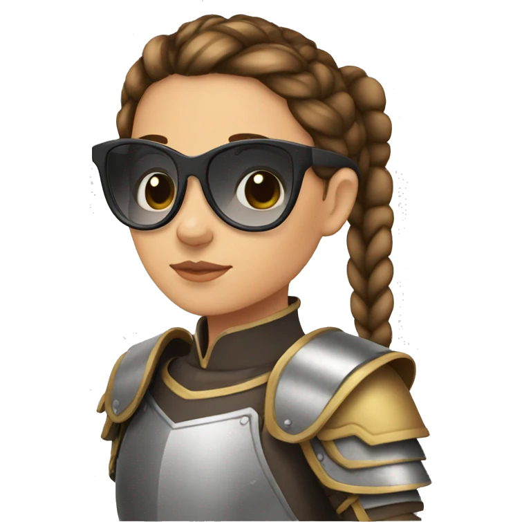 Girl knight with French braids, brown hair and sunglasses emoji