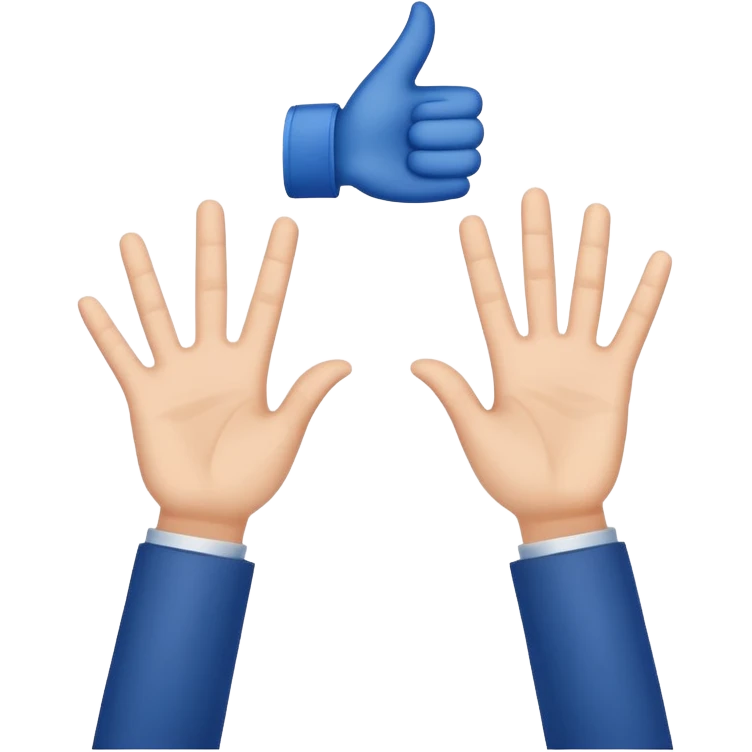 two raised hands in celebration with dark blue checkmark between  emoji