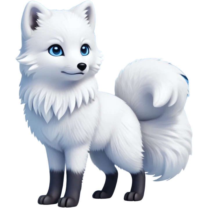 cinematic-arctic-fox-realistic-full-body-standing-emoji,-fluffy-tail-curled-slightly-around-its-paws,-thick-pure-white-fur-blending-into-the-snowy-landscape,-head-tilted-dramatically,-bright-blue-eyes-glistening-with-intelligence,-simplified-yet-realistic-focused-features,-highly-detailed,-glowing-with-an-almost-sarcastic-glow expressive eyes emoji