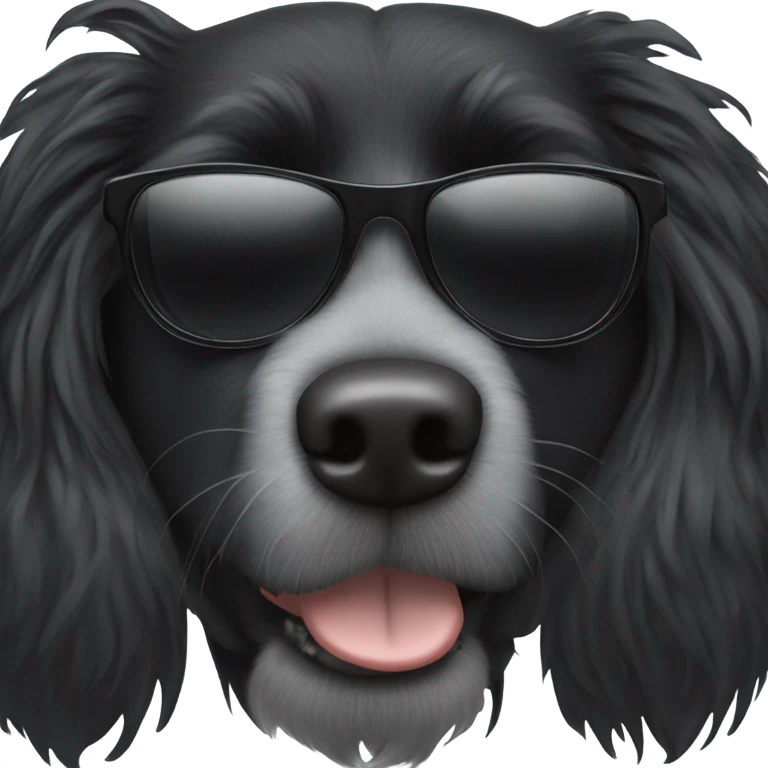 Shaggy black dog with white snout wearing sunglasses emoji