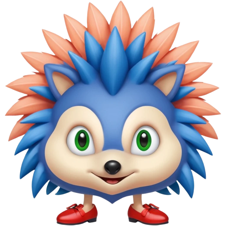 Blue hedgehog with red shoes and peach arms with large quills wave joint together eyeballs and green pupils emoji