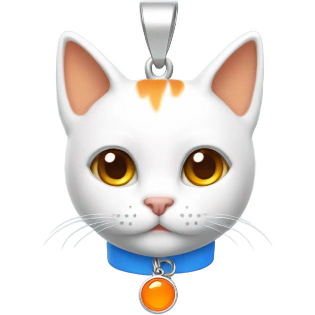 cute white orange cat with blue collar and orange pendant  from half side perspective  emoji