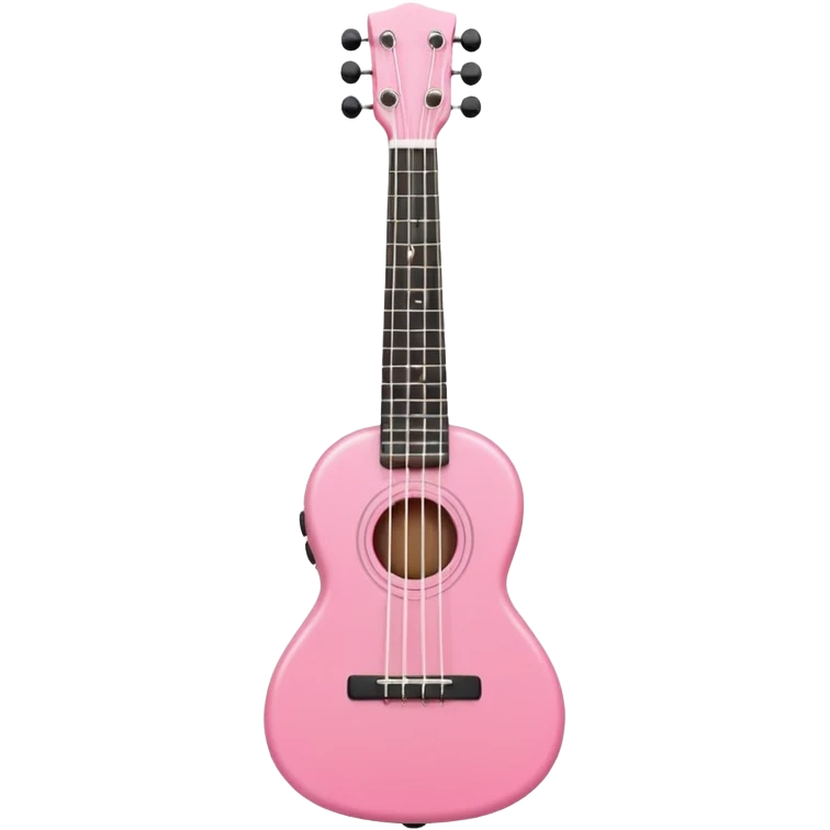 Minimalistic flat vector icon, iOS style, thin black contour on white background. Small pink ukulele with four strings. Clean, modern, no text, no shadows emoji