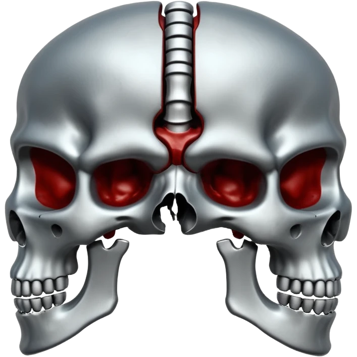 metallic anatomic bones with traces of blood, steel texture, dark dramatic tone, clean background emoji