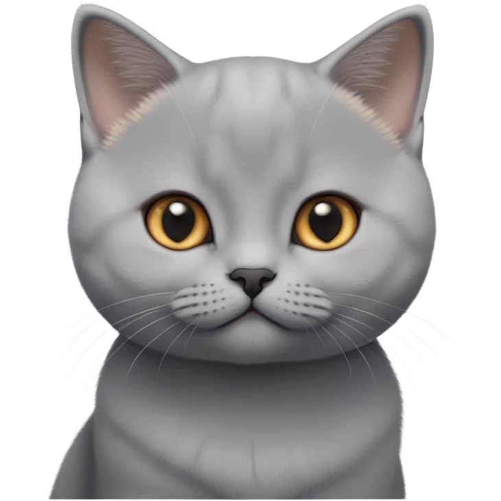 cinematic-cute-british shorthair-kitten cat-portrait-emoji,-head-tilted-playfully-and-inquisitively,-sleek-solid-grey-fur,-simplified-yet-adorable-features,-highly-detailed,-glowing-with-a-warm,-friendly-glow emoji