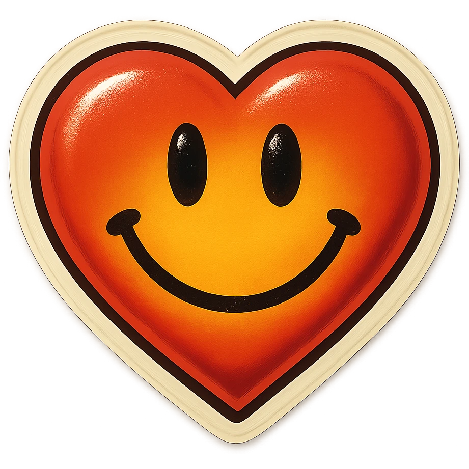retro sticker style heart with a smiley face inside, bold and playful emoji